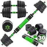 C.P.Sports 2in1 Kurzhantel & Langhantel Set 30kg / 40kg | Hantelscheiben – Gewichte – Hantelstangen | verstellbare Hanteln – Hantelset für Krafttraining, Fitness, Home Gym (grün-schwarz )