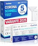 Adeste – 5 x 1er Corona Schnelltest für Zuhause COVID 19 Antigen Rapid Test (Speichel) Selbsttest. Geprüft für neuen 2025-Varianten. Sensibilität 100% bei hoher Viruslast