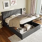 okwish Polsterbett 140x200cm Doppelbett, Bett mit Stauraum - Funktionsbett Hydraulisch Stauraumbett mit Bettkasten, Gepolstertes Bettgestell mit Lattenrost aus Metallrahmen, Leinen Grau,ohne Matratze