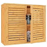 VIAGDO Badezimmerschrank Hängend Bambus Wandschrank, Hängeschrank Küchenschrank Badezimmer Regal Medizinschrank mit höhenverstellbarer Regalebene, Badschrank Wandmontage, Wandregal, 20.7x59x51cm