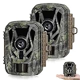 JOH 2er Set Mini Wildkamera 1080P 24MP, Wildkamera mit Bewegungsmelder Nachtsicht, 0,2s Auslöser IP65 wasserdichte Jagdkamera, Wildtierkamera für Wildtier Scouting im Freien,Überwachung