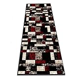 Siunwdiy Teppich Läufer Flur Küche rutschfest Waschbar Schwarz Und Rot Braun Schmutzfangläufer Patchwork Küchenteppich Meterware,Korridor Teppichläufer Kücheläufer Polyester Anpassbar,Rot,90x220cm