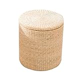 Handgefertigter runder Rattan-Hocker mit Stauraum, stilvoller Fußhocker für Sommer, Freizeit, Make-up und Heimdekoration, einzigartiges Einweihungsgeschenk für Wohnzimmer und Schlafzimmer