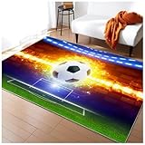 HMGAQNP Fußballplatz Spielteppich, Eisfeuer Fußball Bedruckt Großflächige Teppiche Sport rutschfest Spielteppich 3D Fußball Mit Flammen Bedruckten Teppichen Für Schlafzimmer(B,80x120cm/31x47in)