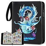 Sammelalbum für Pokemon Karten,400 Karten Sammelkarten Album 4 Taschen 50 Seiten Sammelmappe karten Ordner Heft,Hochwertiges Wasserdicht PU Leder Card Collection Sammelheft(R400)