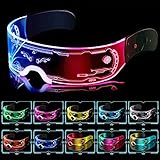 Kimimara Cyberpunk LED Brille - Party Leuchtbrille Leuchtende Visor Glasses Neon Rave Brille LED Leuchtbrille LED Sonnenbrille Kostüme für Karneval Halloween - High Tech