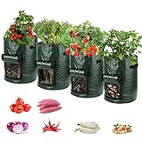 TSKDKIT 4 Stück 10 Gallonen Kartoffel Pflanzsack, Wiederverwendbar 45L kartoffelsack mit Sichtfenster und Griffen, Kartoffeln Pflanzsäcke Atmungsaktiv für Tomaten,Kartoffeln, Pflanzen, Blumen