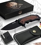 Le Flair® Outdoor Messer - Einhandmesser Taschenmesser mit 8,5cm Edelstahl Titanklinge - Survivalmesser mit Korrosionsschutz - Bushcraft Messer inkl. Messerschärfer und Magnetbox - Klappmesser