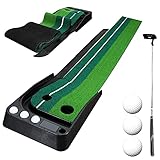 Faziango Golf Puttingmatte，Auto Rückkehr Golfmatte，mit Golf Putter,3 Golfbälle，Kunstrasen Golf Putting Matte， für Zuhause Büro Gym，tragbare Übungsmatte für Anfänger und Profis