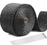 15M Hitzeschutzband Auspuff,Foneso auspuffband,Hitzeschutz Auspuff Bandage,Schwarz Hitzeschutzband mit 12 Kabelbinder Edelstahl,für Motorrad Fächerkrümmer Thermoband Krümmerband