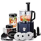 SNDOAS Küchenmaschine, 1100W Multifunktional Food Processor, 3,2 L Rührschüssel Teig Kneten, Küchenmaschine Zerkleinerer, 1,5 L mixer, Mahlwerk, Dunkelblau