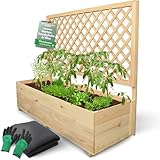 holz4home® Pflanzkasten mit Rankgitter XL aus Kiefernholz I 44x128x104 cm I inkl. Gartenhandschuhe & Vlies I Pflanzkübel mit Spalier I Hochbeet für Balkon als Sichtschutz I Blumenkasten