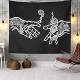Wandteppich Weiß und Schwarz Blumenhände, Funny Hippie Boho Neuheit Wandteppich Wandbehang, Art Decor Print Stoff für Schlafzimmer Wohnzimmer College Dorm, 40×30 inch (100×75 cm)