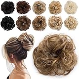 TESS Haarteil Dutt Braun mix Haargummi mit Haaren Gewellt Kleine Haarknoten Hochsteckfrisuren günstig Haarverlängerung Extensions für Frauen 30g Ombre Hellbraun/Mittelblond