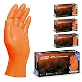 PROGRIP Einweghandschuhe Orange, Einmalhandschuhe extra stark, Nitrilhandschuhe XL, 2x dicker, Handschuhe Einweg mit Diamant Grip, Arbeitshandschuhe für Werkstatt, Industrie & Montage, 50 Stk/Box