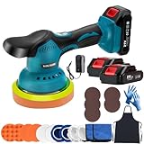 Poliermaschine Auto Akku 8 Variable Geschwindigkeiten, 6 Inch Exzenter Poliermaschine Klein Auto 5500RPM mit 2*21V Batterie und 22pcs Aufsätze, Mini Car Polishing Machine Set für Auto Detailpflege