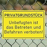BilderKing Schild Privatgrundstück betreten und befahren verboten - 30x20cm großes Alu-Dibond Hinweisschild Warnschild Verbotsschild in Signalgelb Warngelb - Wetterfest, kratzfest, UV-Schutz