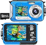 Unterwasserkamera Full HD 2.7K 48MP 10FT Kamera Wasserdicht Dual Screen 16X Digital Zoom Schnorcheln wasserdichte Digitalkamera fü r Selbstauslöser Unterwasser, Schwimmen, Urlaub