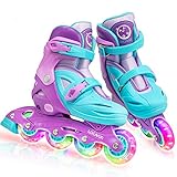 Locavun Verstellbare Inline-Skates für Mädchen, Jungen, Kinder mit leuchtenden Rädern, beleuchtete Hartschalen-Rollerblades für den Innen- und Außenbereich