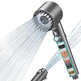 MEKO Duschkopf mit Filter in 15 Schichten, Hochdruck Handbrause mit 1,5 M Schlauch, 3+1 Strahlarten, Shower Head für Entfernen vom harten Wasser, Rest-Chlor, Bakterien und Schwermetall, Grau