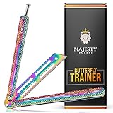 MAJESTY FOREST® Butterfly Trainer in Rainbow aus 420 Stahl mit E-Book zum Tricks lernen - Legaler Balisong Trainer als Trainingsmesser