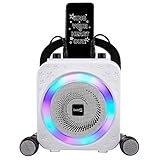 RockJam 10-Watt Rechargeable Bluetooth Karaoke Machine with Two Microphones, Voice Changing Effects & LED Lights - Black