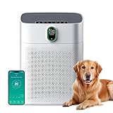 MERONTE Luftreiniger für Allergiker, Air Purifier für Raucherzimmer, HEPA Filter Gegen Staub Pollen, CADR 300 m³/h für 100 m², 24 dB, Timer, Luftqualitäts-Feedback & Automodus, Mattweiß, 1 Pack+3 Modi