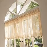 RoxNvm Scheibengardinen Landhausstil, 1 Stück Boho Gestreifte Küchengardinen Landhausstil, Quaste Bistrogardine, Fenstergardi NEN Scheibengardinen Küche mit Wunderschön Dekoriert (148 X 46CM)
