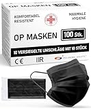 ADESTE – 100x schwarze Einweg OP Masken Typ IIR, 3-lagig, spritzwassergeschützt, konform mit UNI EN 14683:2019+AC:2019, BFE 98%