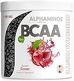 BCAA Pulver 300g Kirsche, TESTSIEGER Alphaminos BCAA 2:1:1 Drink, unfassbar leckerer Geschmack, Essentielle Aminosäuren Leucin, Isoleucin & Valin, 100% vegan - Top Löslichkeit - Laborgeprüft