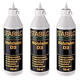 3x Stabilo Holzleim D3 750ml, Leim, Holzkleber, Kaltleim, Einkomponentenleim, Holz Kleber wasserfest