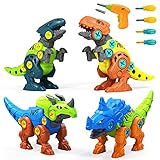 Kizmyee Take Apart Dinosaurier Spielzeug, 4 Pack DIY Dinosaurier Spielzeug Set mit elektrischer Bohrmaschine, Montage Dinosaurier Bauset Spielzeug, Junge Spielzeug STEM Geschenke Dinosaurier