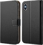 HOOMIL MagFlip Handyhülle für iPhone X Hülle und iPhone XS Hülle, [Erstklassige Handwerk] Premium Leder Klappbar Case Schutzhülle - Schwarz