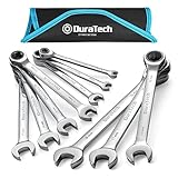 DURATECH Ratschenschlüssel Set, 10-teilig, 6-18 mm, Gabelschlüssel Ringmaulschlüssel Ring-Satz, mit 72 Zähnen, 5° Schwenkbereich, Chrom-Vanadium-Stahl, inkl. Rolltasche