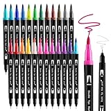 Thboxes 24 Farben Dual Brush Pen Set, Filzstifte Dicke und Dünne Pinselstifte Wasserbasierte Marker Filzstifte Kinder Erwachsen Malen Zeichnen Skizzieren Journaling Kalligrafie DIY