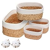 Aufbewahrungskorb Körbe aufbewahrung 4er korb geflochten Set aus Wasserhyazinthe und Baumwolle,Badezimmer bad Ordnungsbox Organizer Für dekoratives Küche Aufbewahrungsbad,Schlafzimmer