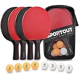 Tischtennisschläger Set, 4 Tischtennis-Schläger + 8 Tischtennisbälle Tischtennis Schläger Set mit Tasche Profi Sport Set für Indoor & Outdoor Spiele