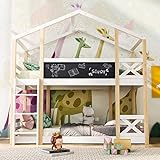 Dolamaní Hochbett Baumhaus für Kinder, Etagenbett 90 x 200 cm, Kinderbett mit Leiter & 2 Lattenrost,Natur & Weiß