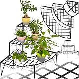 tectake® Pflanzentreppe, Blumenständer Metall, Blumenbank, Blumentreppe mit 3 Stufen, Pflanzenregal, Pflanzenregal outdoor, Blumenregal, Blumenhocker ca. 60x60x60cm (Stufen rund| Nummer 401712)
