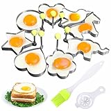 8 Stück Spiegeleierformen, eierringe für die pfanne Antihaft spiegeleiformen Edelstahl Egg Ring Mold mit Klappbaren Silikongriffen Eierform für Bratpfanne mit Ölpinsel