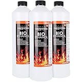 Bio Alkohol 100% 3 x 1 Liter - BIOETHANOL für Alkohol-Kamine, Tischfeuer, Ethanolkamine, Alkoholbrenner, Terrassenfeuer, Raumfeuer, Standfeuer oder Gartenfeuer