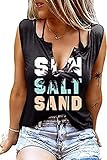 Lustiges Sommer-Tanktop für Damen, Sonnensalz, Sand, Strand, Kokosnussbaum, lässig, ärmellos, Sonnenuntergang, Sonnenblume, grafische Tank-T-Shirts, Schwarz-1, Groß