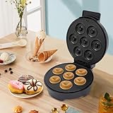 Donutmaker, 1000W Mini Donut Maschine, Donut Maker für 7 kleine Donuts, Doppelseitige Backblech-Design, mit Antihaftbeschichtung, Schwarz