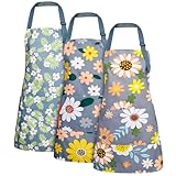 Heyu-Lotus 3 Stück Blumenschürzen mit Tasche, blühende Damenschürzen, wasserdicht, verstellbar, Kochschürzen für Küche, Garten und Salon