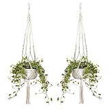 2er Set Makramee Blumenampel Baumwollseil Hängeampel Blumentopf Pflanzen Halter Aufhänger für Innen Außen Decken Balkone Wanddekoration - 105cm / 41 Zoll, 4 Beine (2 Stück)