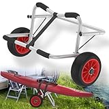 Suusolny Kanuwagen Faltbarer Alu Kajakwagen SUP Transportwagen mit 2 PU-Räder & Spannriemen bis 100 kg Bootstrailer Trolley,ideal für Boote Kanu Kajak Surfboard Faltboot