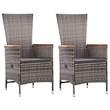 vidaXL 2X Gartenstuhl mit Kissen Gartensessel Stuhl Sessel Hochlehner Rattansessel Gartenmöbel Rattanstuhl Stühle Poly Rattan Grau