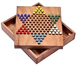 LOGOPLAY Halma Gr. S - Stern Halma - Chinese Checkers - Strategiespiel - Gesellschaftsspiel aus Holz