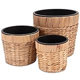 Decorasian 3er Set Blumentopf rund geflochten aus Seegras mit Kunststoffeinsatz zum bepflanzen - Pflanztopf - 16cm + 20cm + 26cm