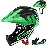 Kinderhelm, 2-In-1 Integriert Kinder Fahrradhelm mit Abnehmbarem Kinnschutz, Unisex 52-56cm Children's Helmet, Kindersport Schutzhelm zum Fahrräder Laufrad Roller Rollschuhe (Schwarz Grün)